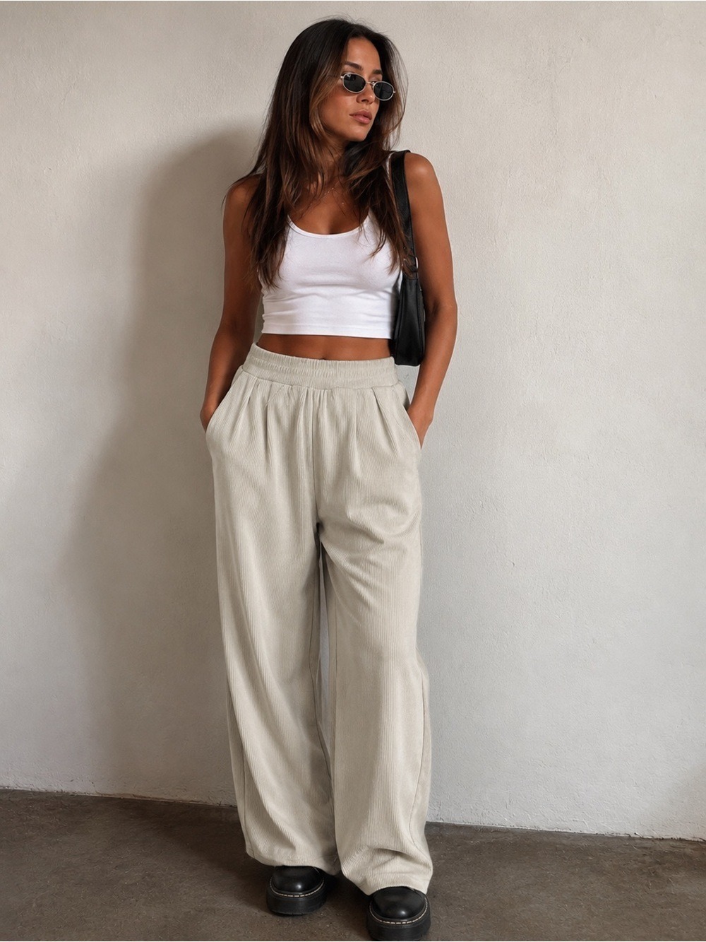 Halara NWT Cream Corduroy Wide Leg Casual Pants S High Waisted